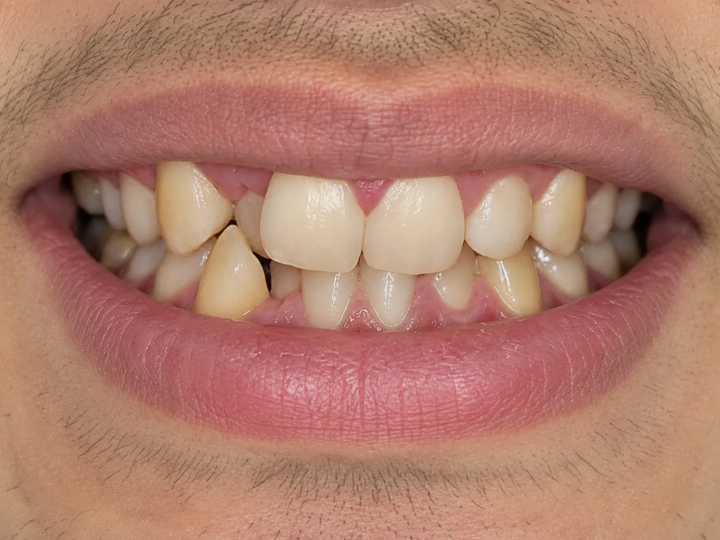 Sonrisa antes del tratamiento de estética dental en Panamericana de Odontólogos