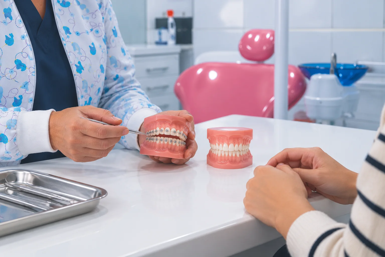Modelos dentales usados para explicar un plan de ortodoncia